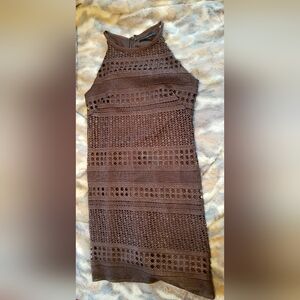 White House Black Market Brown And Gold/Bronze Halter Dress, Size 8